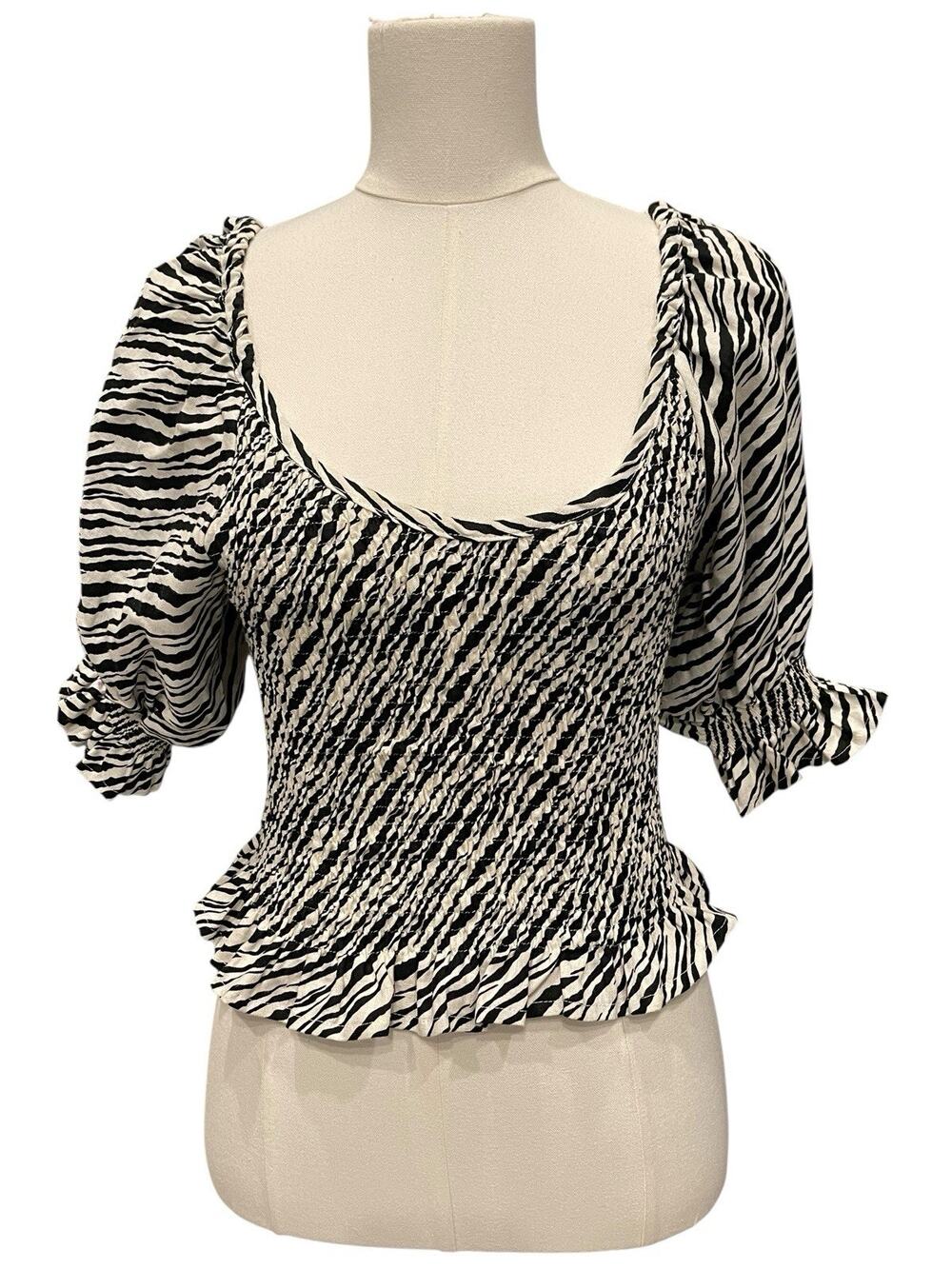 Faithfull The Brand Tani Smocked Linen Blouse Size 2
